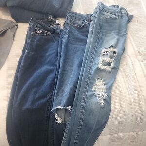 3 Pairs Hollister Dark and Light Blue Ripped Skinny Jeans